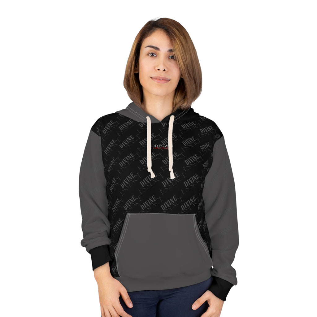 Black & Gray Colorblock Hoodie — Cozy Unisex Pullover with Subtle Pattern
