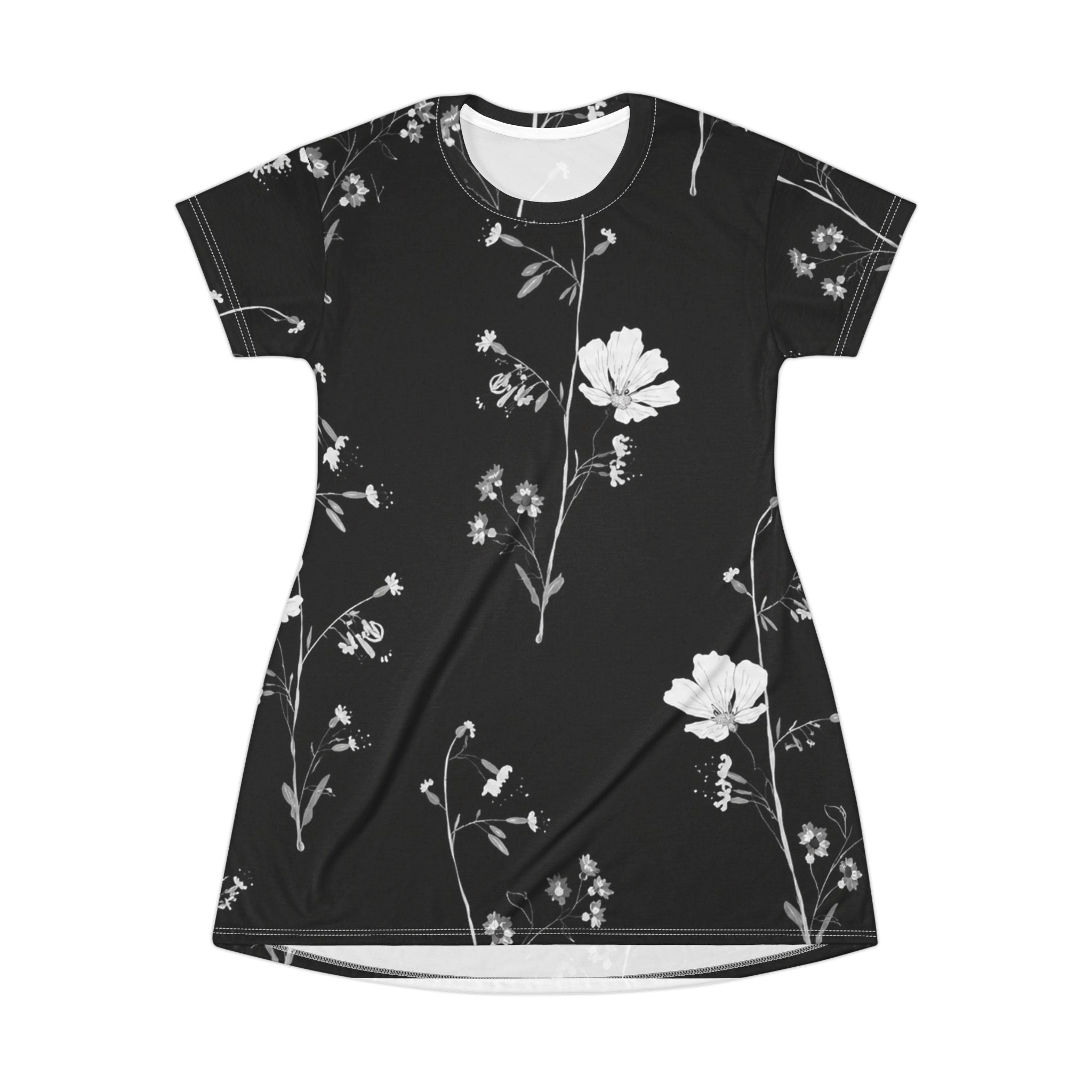 Black Floral T-Shirt Dress
