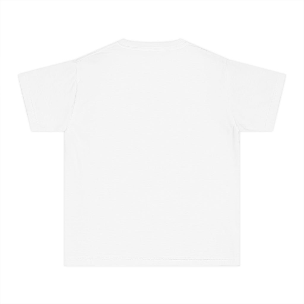 Youth Tee with Red Handwritten "joy" Smile Design — Playful Kids Graphic Shirt