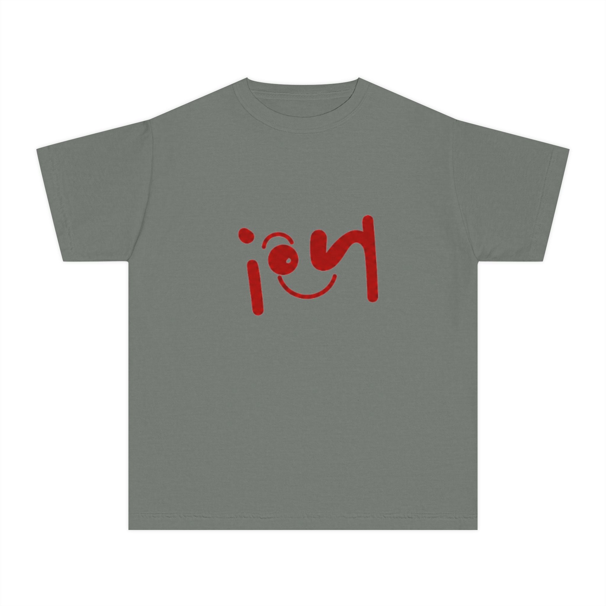 Youth Tee with Red Handwritten "joy" Smile Design — Playful Kids Graphic Shirt