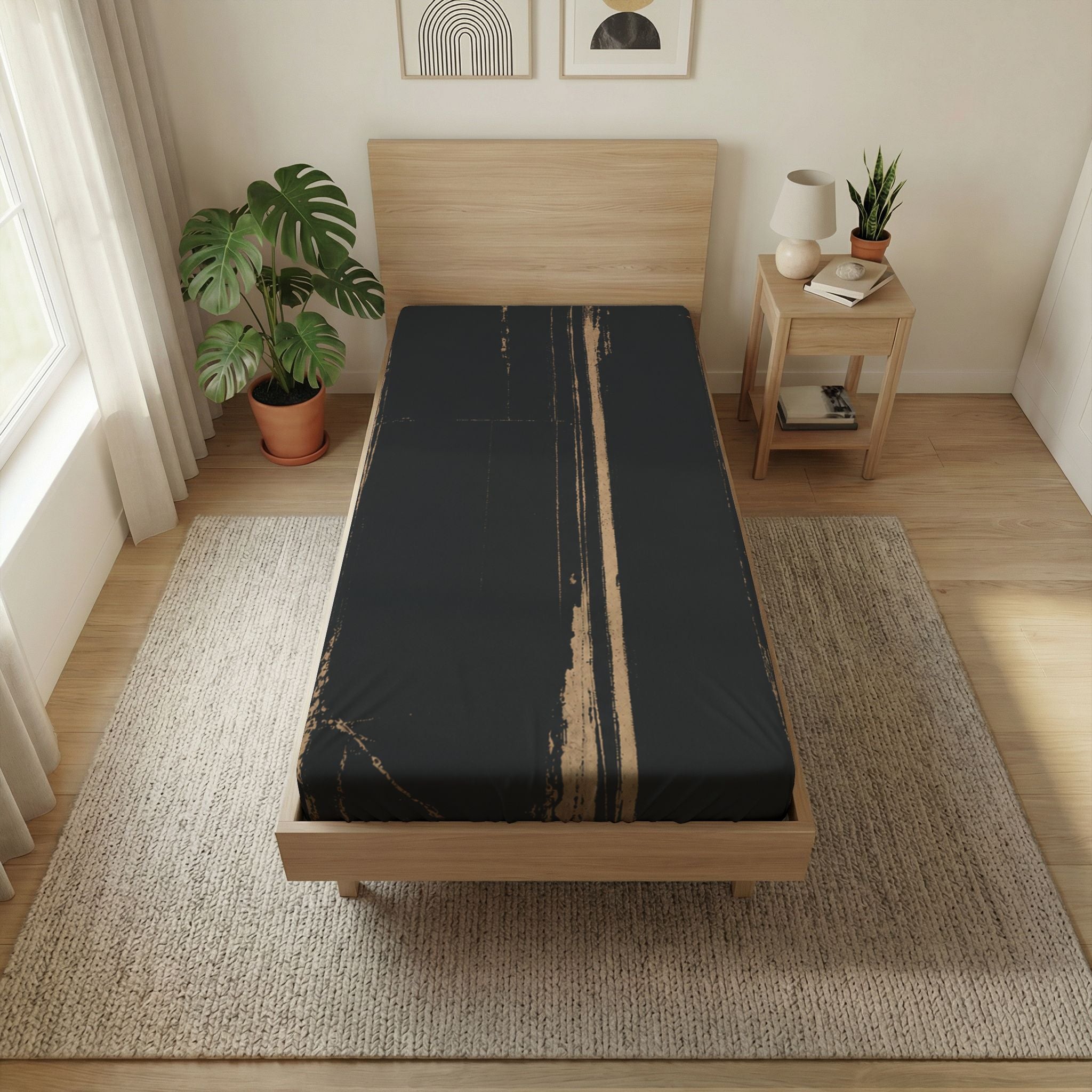 Abstract Black & Tan Stripe Twin Flat Sheet