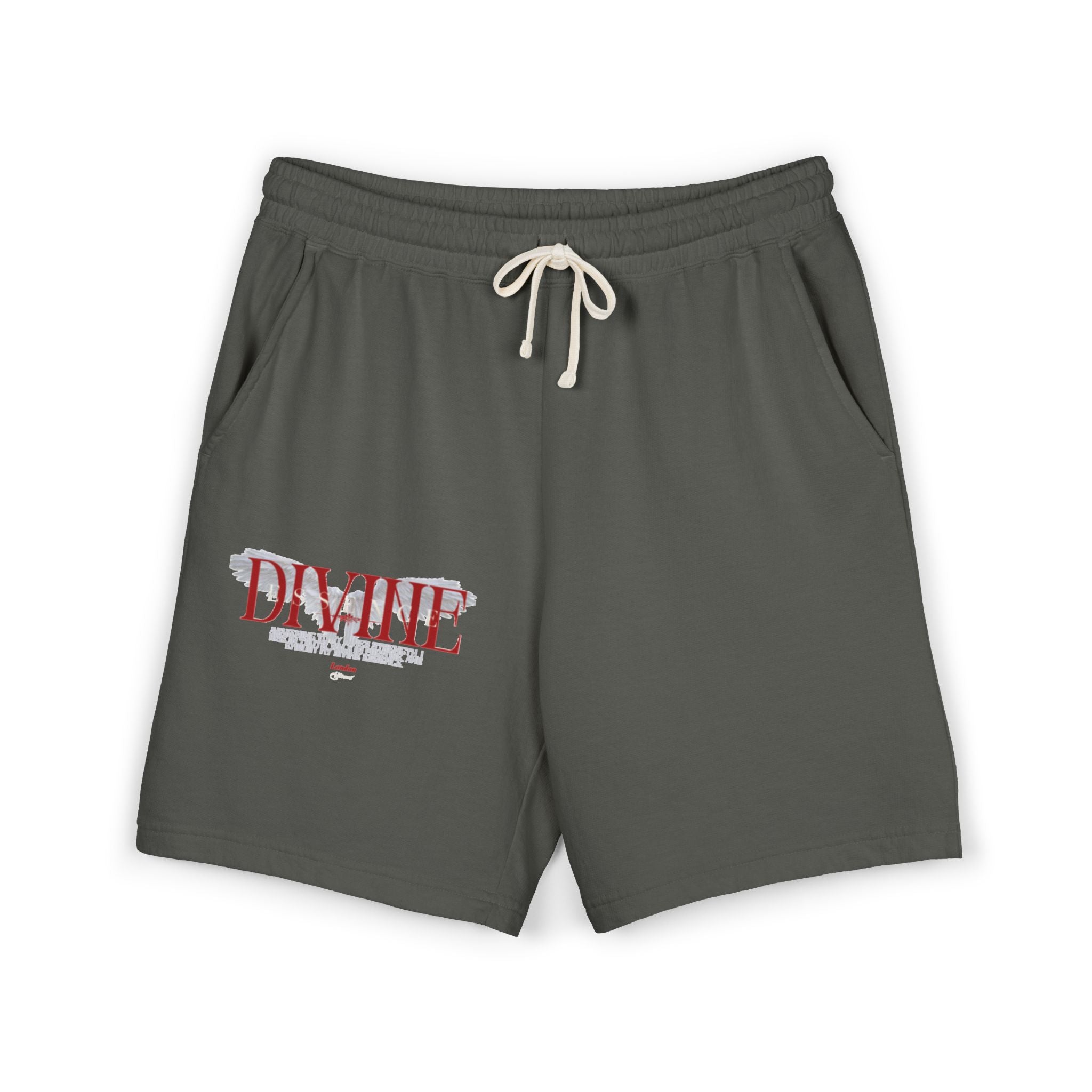 Divine Graphic Sweat Shorts — Lightweight Garment-Dyed Fleece