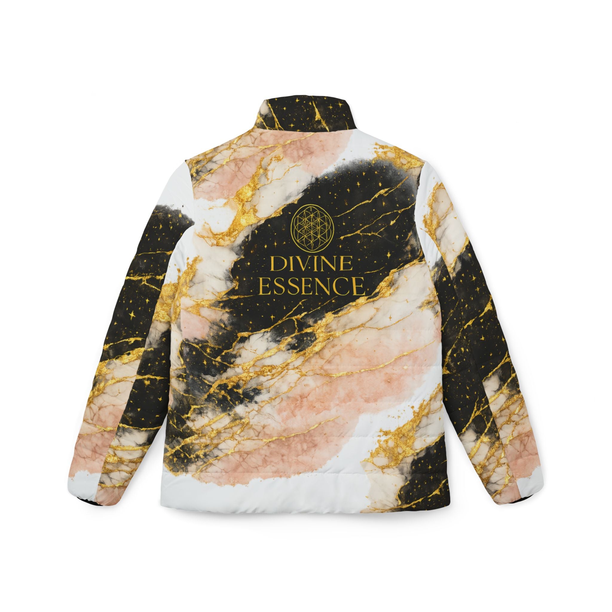 Puffer Jacket - Pink & Black Marble 'Divine Essence' Luxe Print
