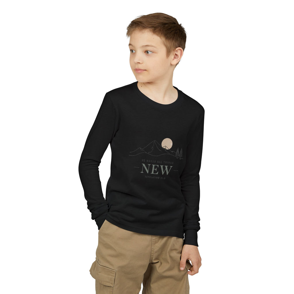 'New' Mountain Graphic & Back Youth Long Sleeve Tee -