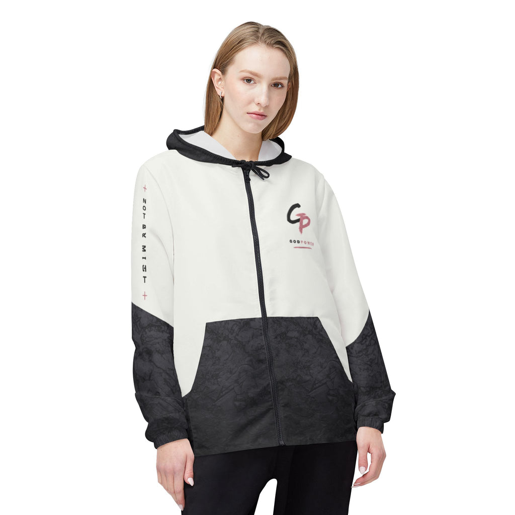 GodPower Windbreaker Jacket — "Not By Might" Inspirational Hooded Windbreaker