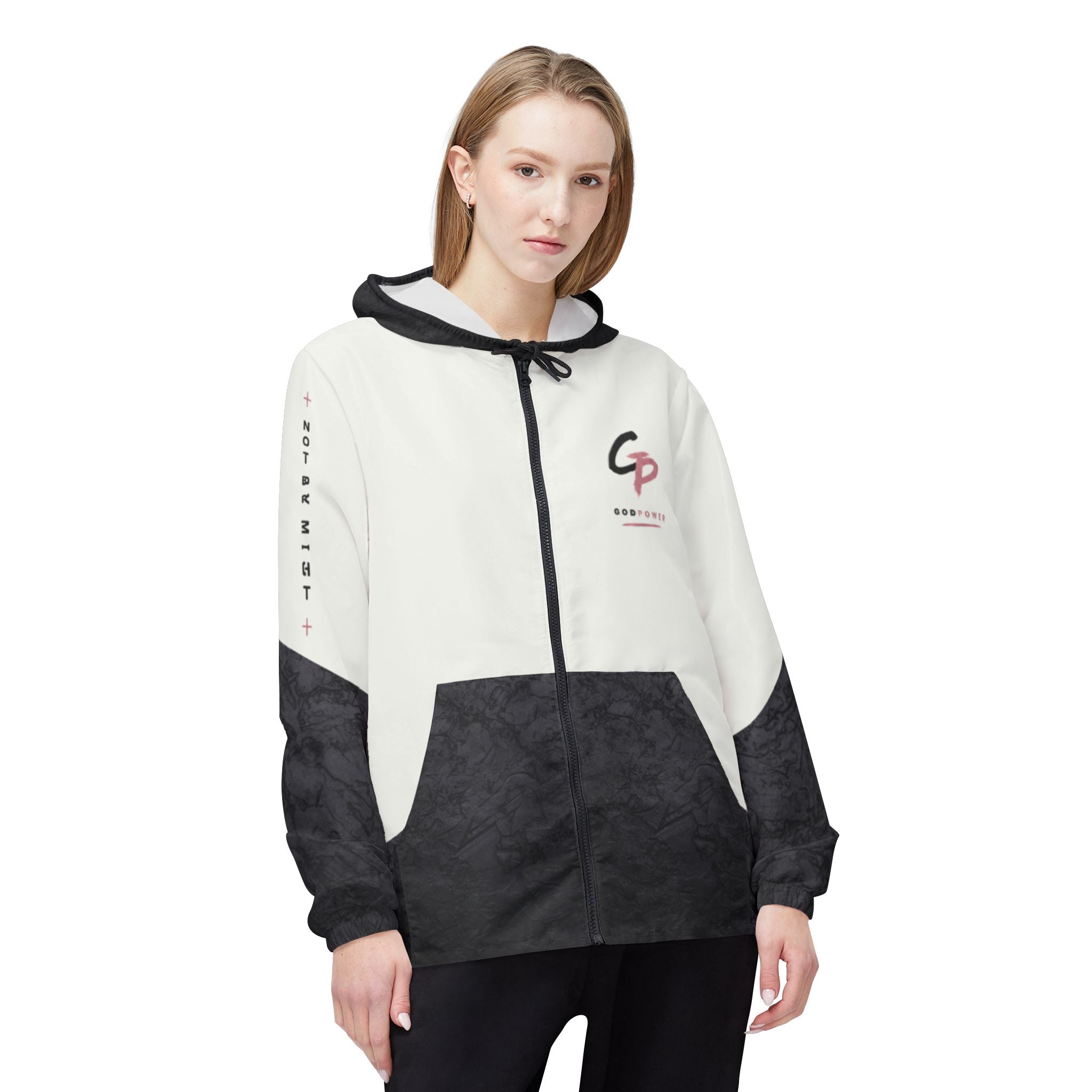 GodPower Windbreaker Jacket — "Not By Might" Inspirational Hooded Windbreaker