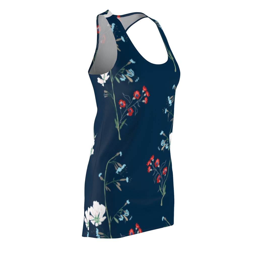 Navy Floral Racerback Dress — Red & White Wildflower Print (Women’s)