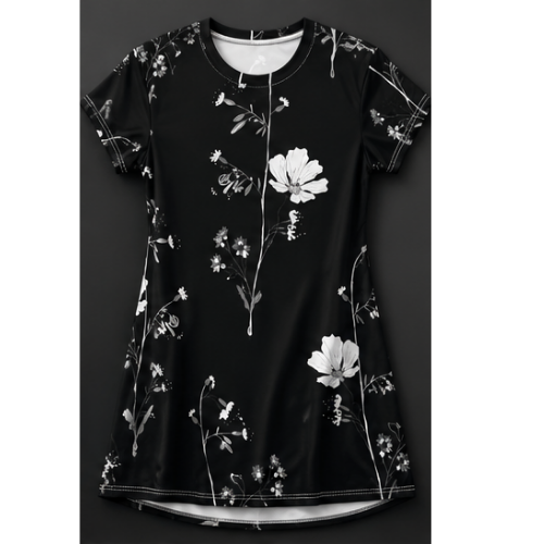 Black Floral T-Shirt Dress
