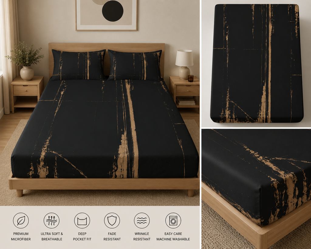 Abstract Black & Tan Stripe Twin Flat Sheet
