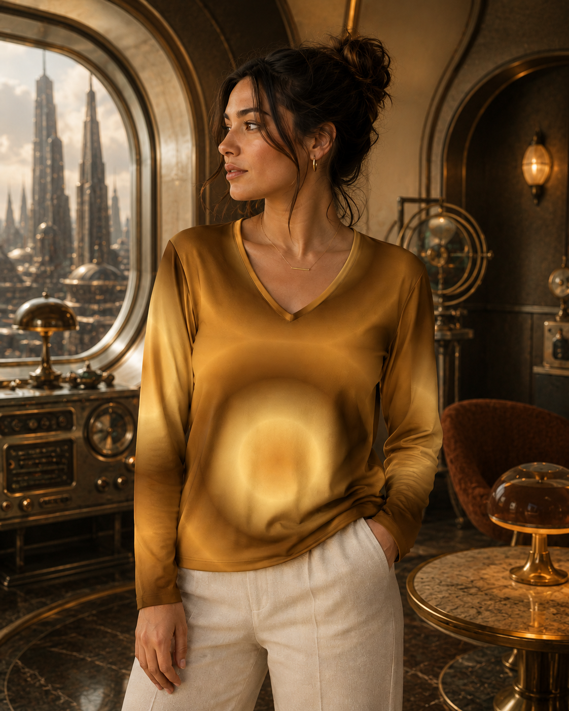 Golden Aura™ V-Neck Long Sleeve Top