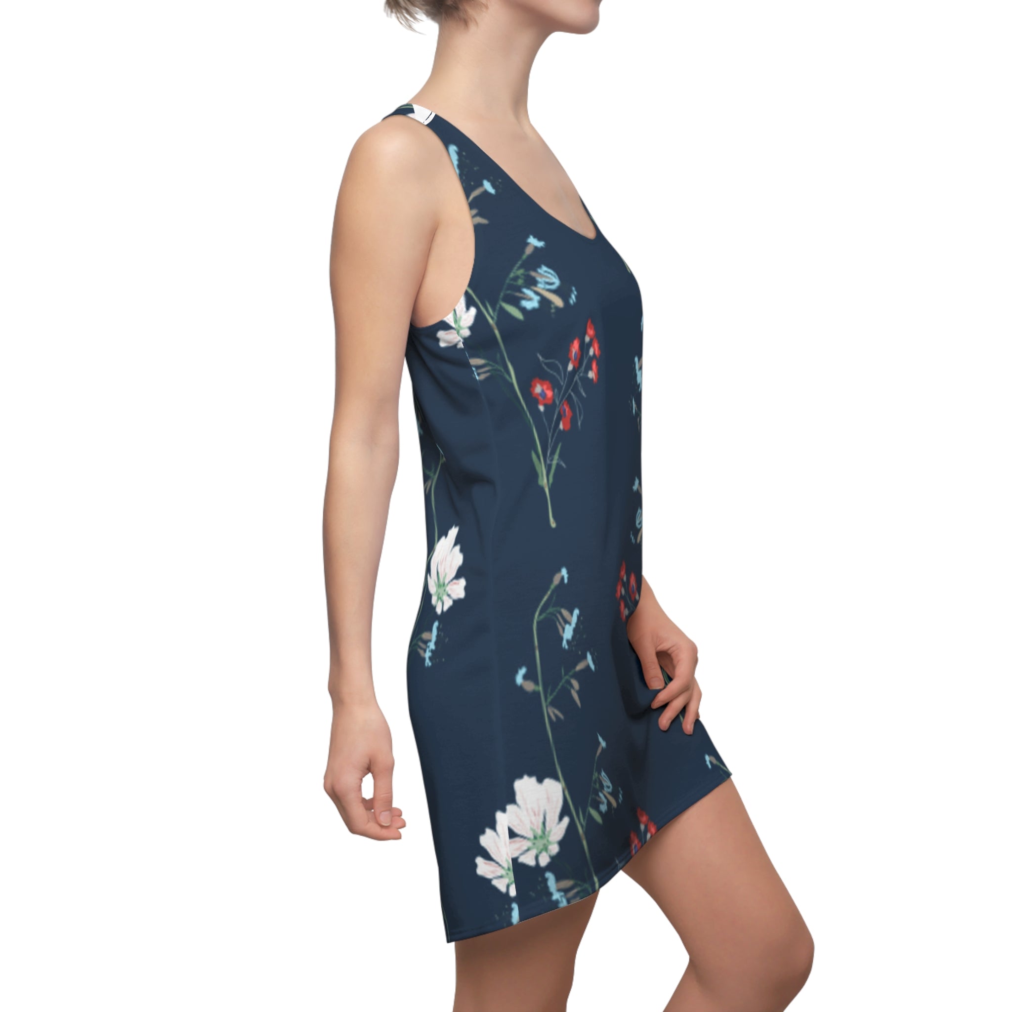 Navy Floral Racerback Dress — Red & White Wildflower Print (Women’s)
