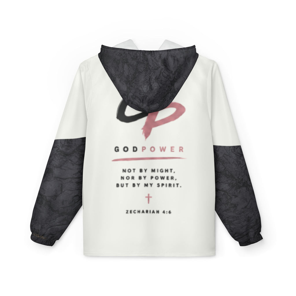 GodPower Windbreaker Jacket — "Not By Might" Inspirational Hooded Windbreaker