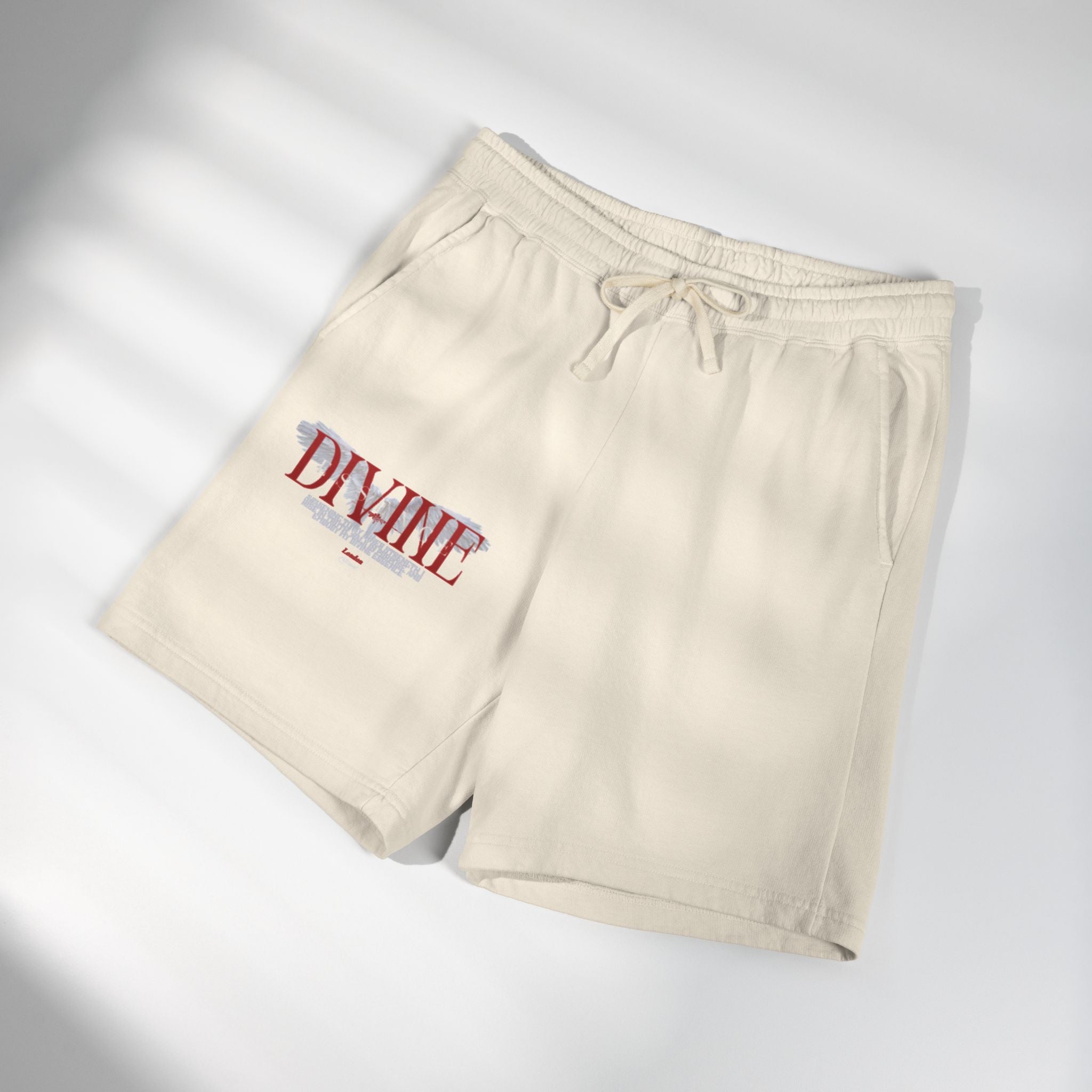 Divine Graphic Sweat Shorts — Lightweight Garment-Dyed Fleece