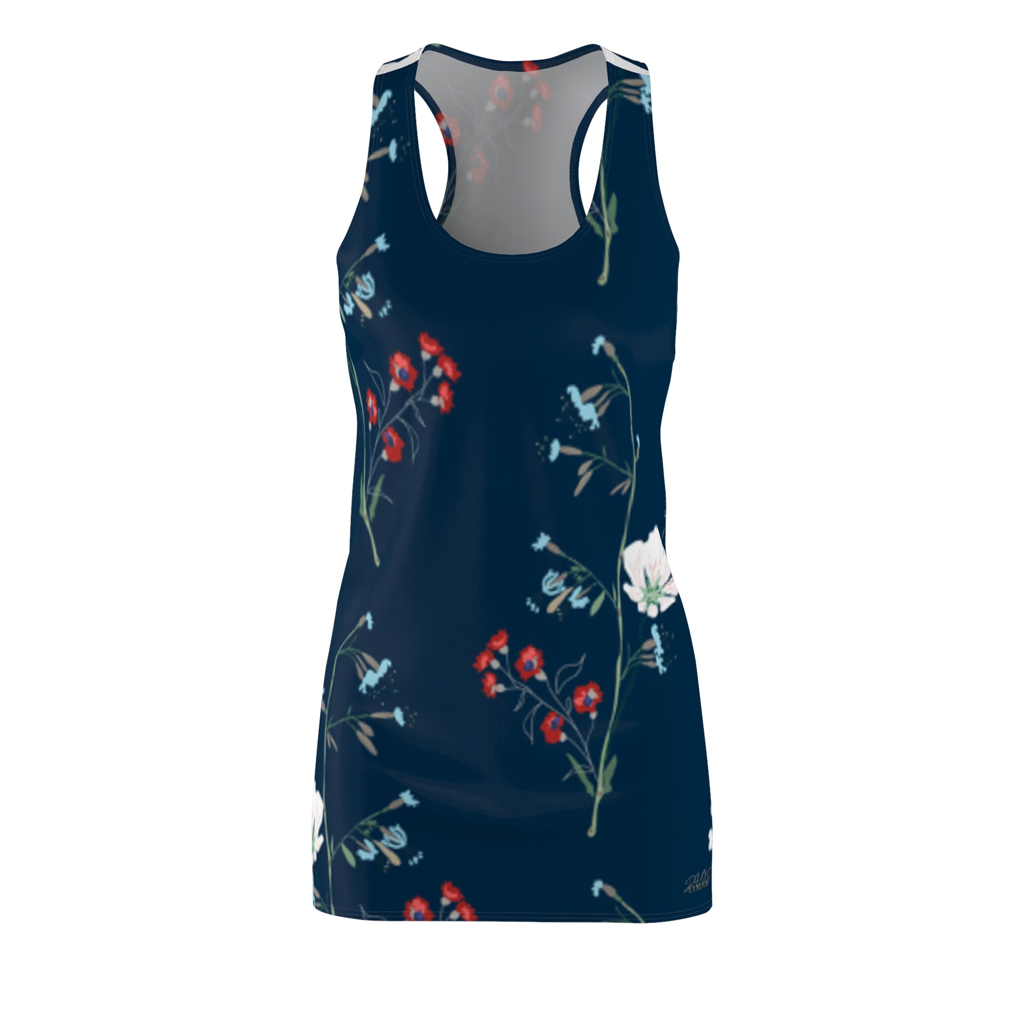 Navy Floral Racerback Dress — Red & White Wildflower Print (Women’s)
