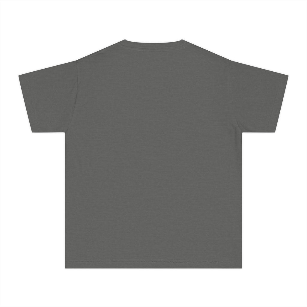 Youth Tee with Red Handwritten "joy" Smile Design — Playful Kids Graphic Shirt