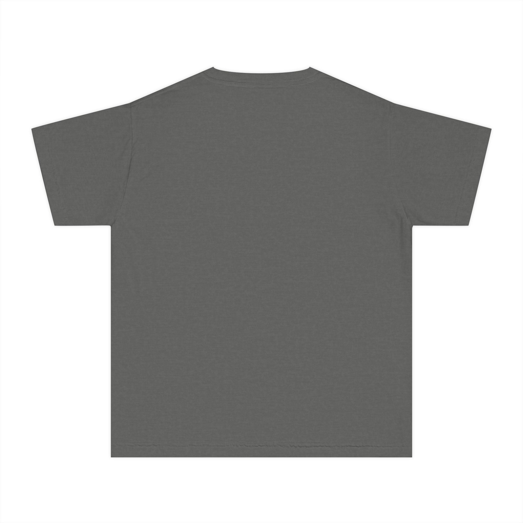 Youth Tee with Red Handwritten "joy" Smile Design — Playful Kids Graphic Shirt