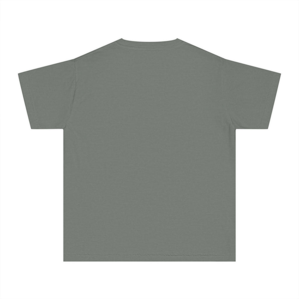 Youth Tee with Red Handwritten "joy" Smile Design — Playful Kids Graphic Shirt