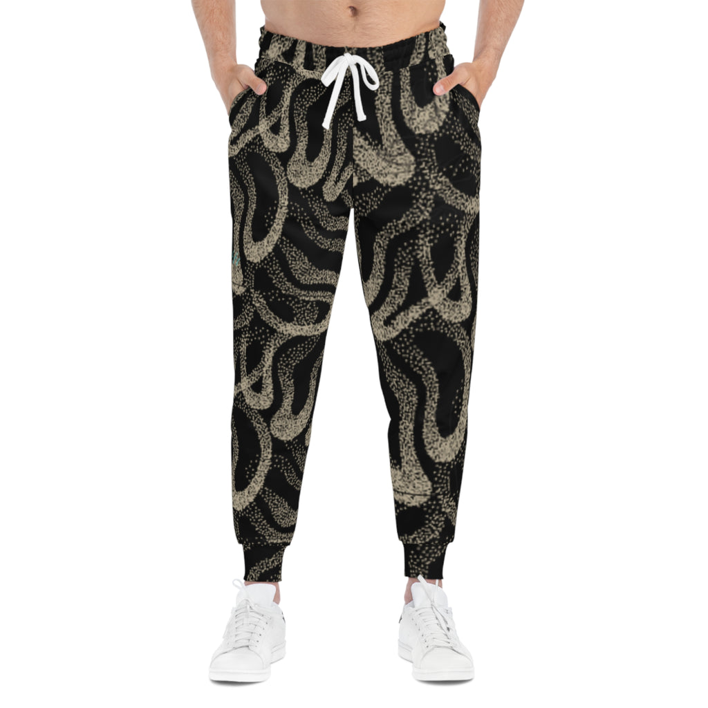 Abstract Black Wave Athletic Joggers — All-Over Print Streetwear