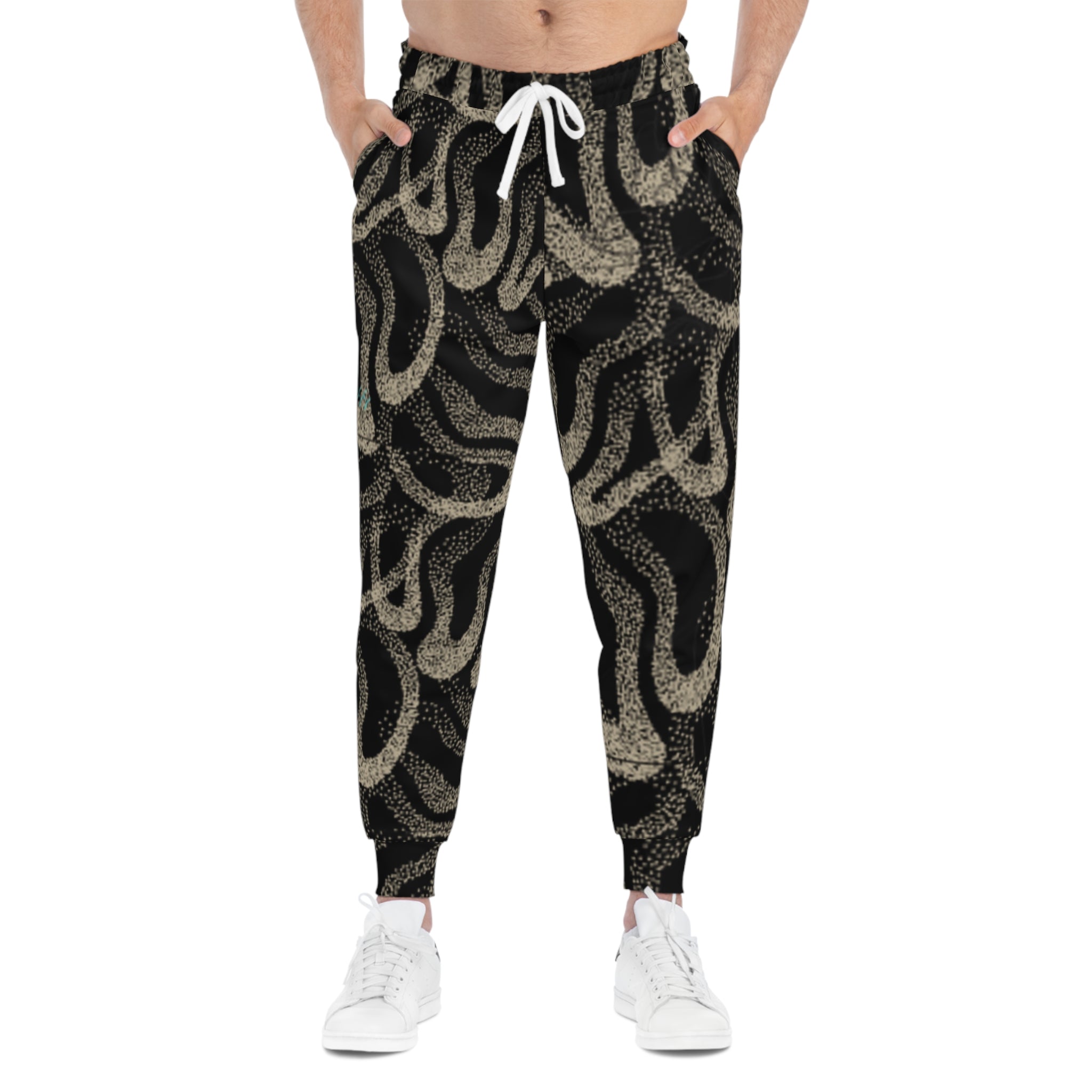 Abstract Black Wave Athletic Joggers — All-Over Print Streetwear