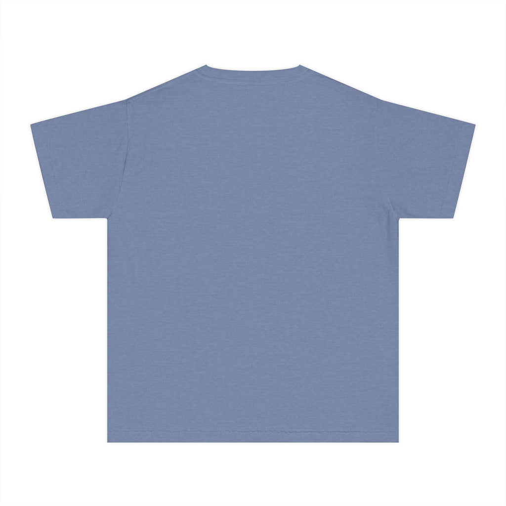 Youth Tee with Red Handwritten "joy" Smile Design — Playful Kids Graphic Shirt