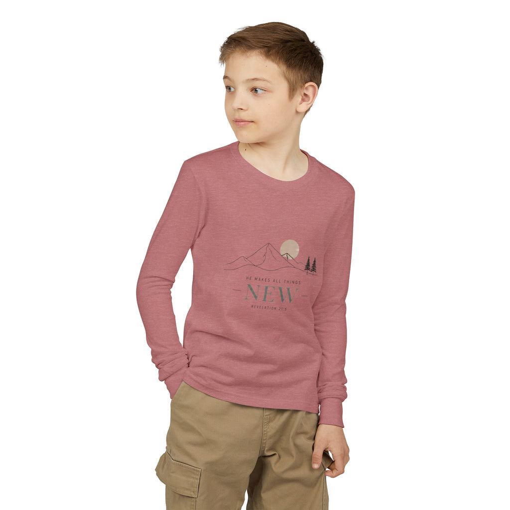 'New' Mountain Graphic & Back Youth Long Sleeve Tee -