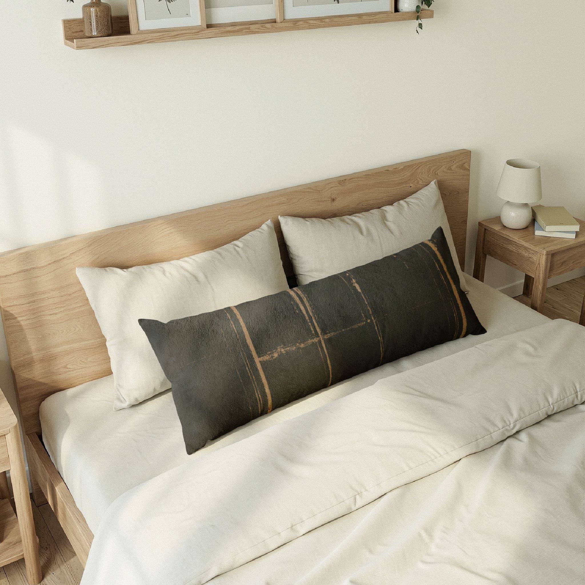 Artisanal Black & Tan Textured Body Pillow — Double-Sided Cozy Support