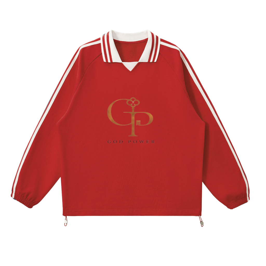 Contrast Striped Lapel Collar Sweatshirt