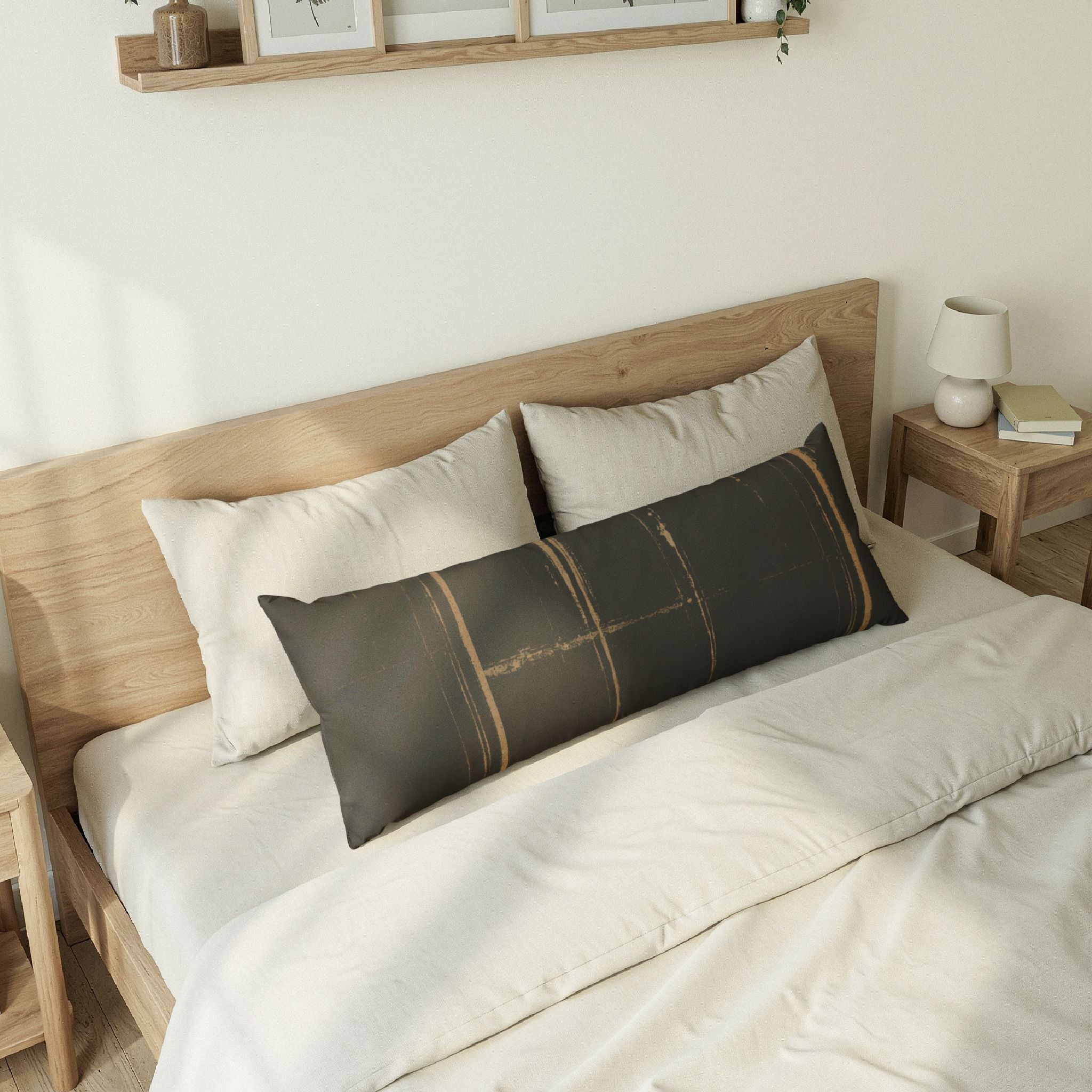 Artisanal Black & Tan Textured Body Pillow — Double-Sided Cozy Support