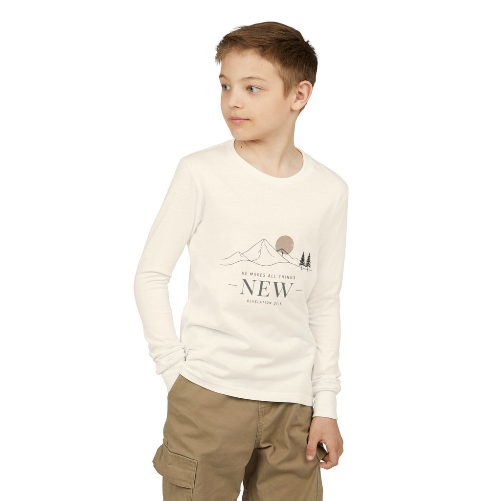 'New' Mountain Graphic & Back Youth Long Sleeve Tee -