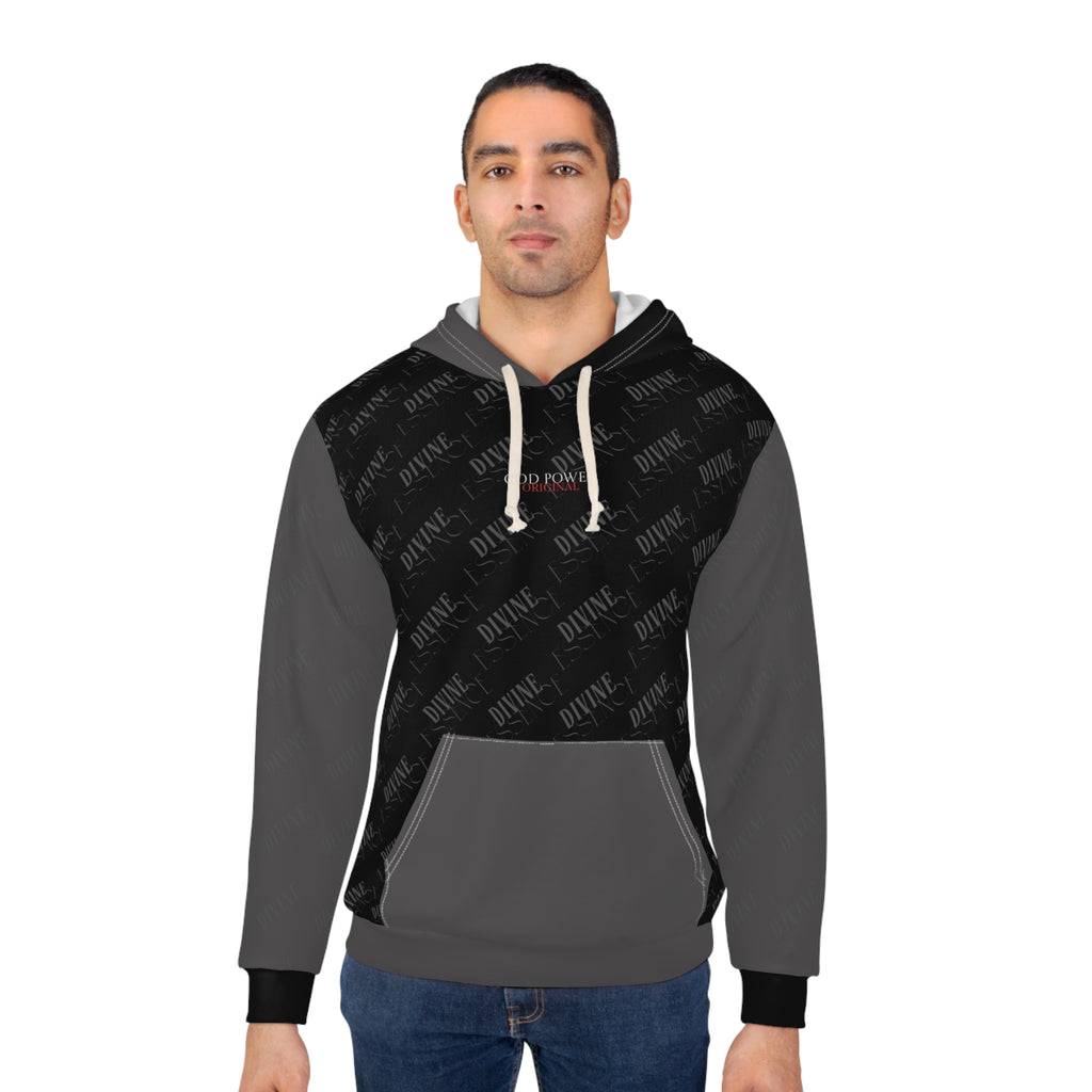Black & Gray Colorblock Hoodie — Cozy Unisex Pullover with Subtle Pattern