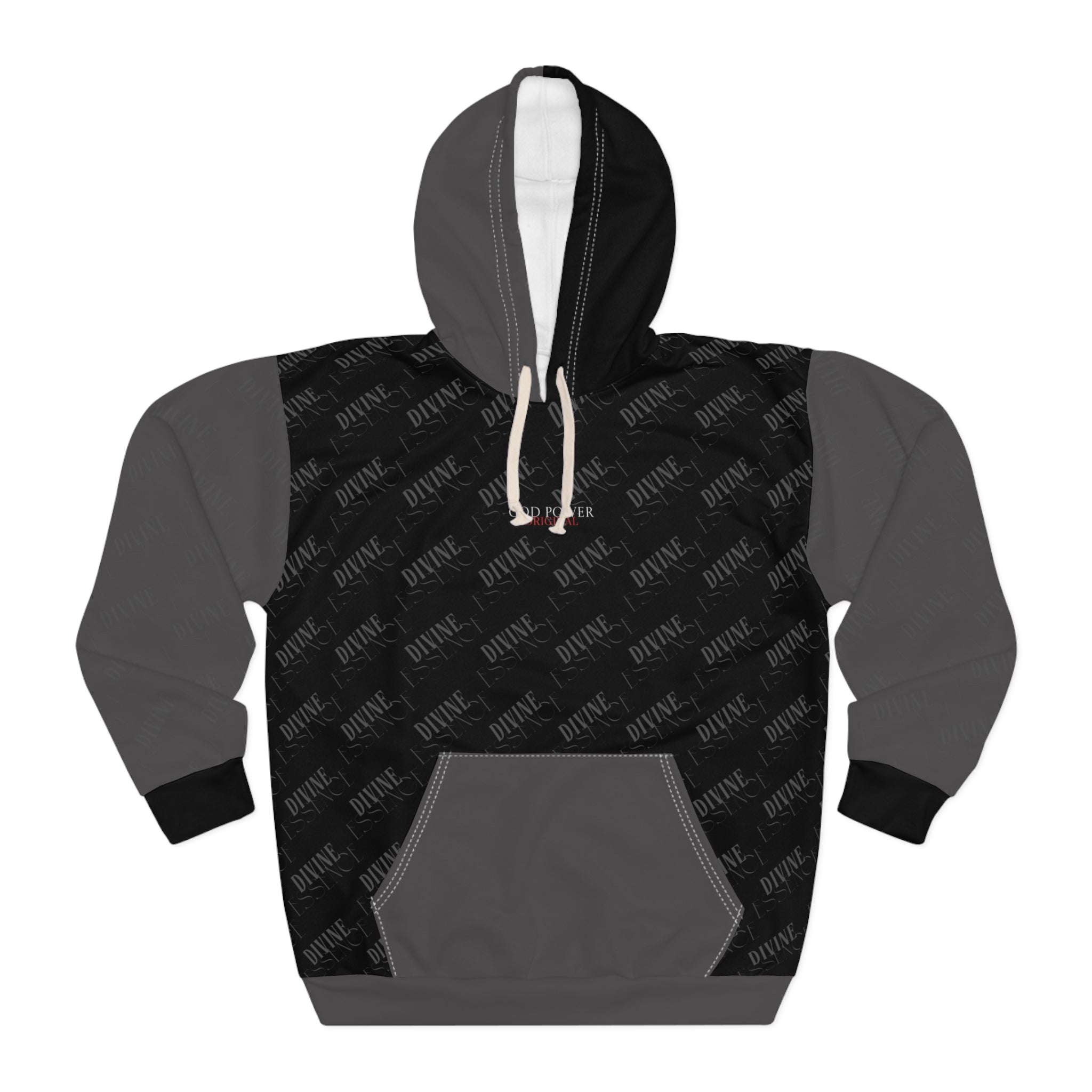 Black & Gray Colorblock Hoodie — Cozy Unisex Pullover with Subtle Pattern