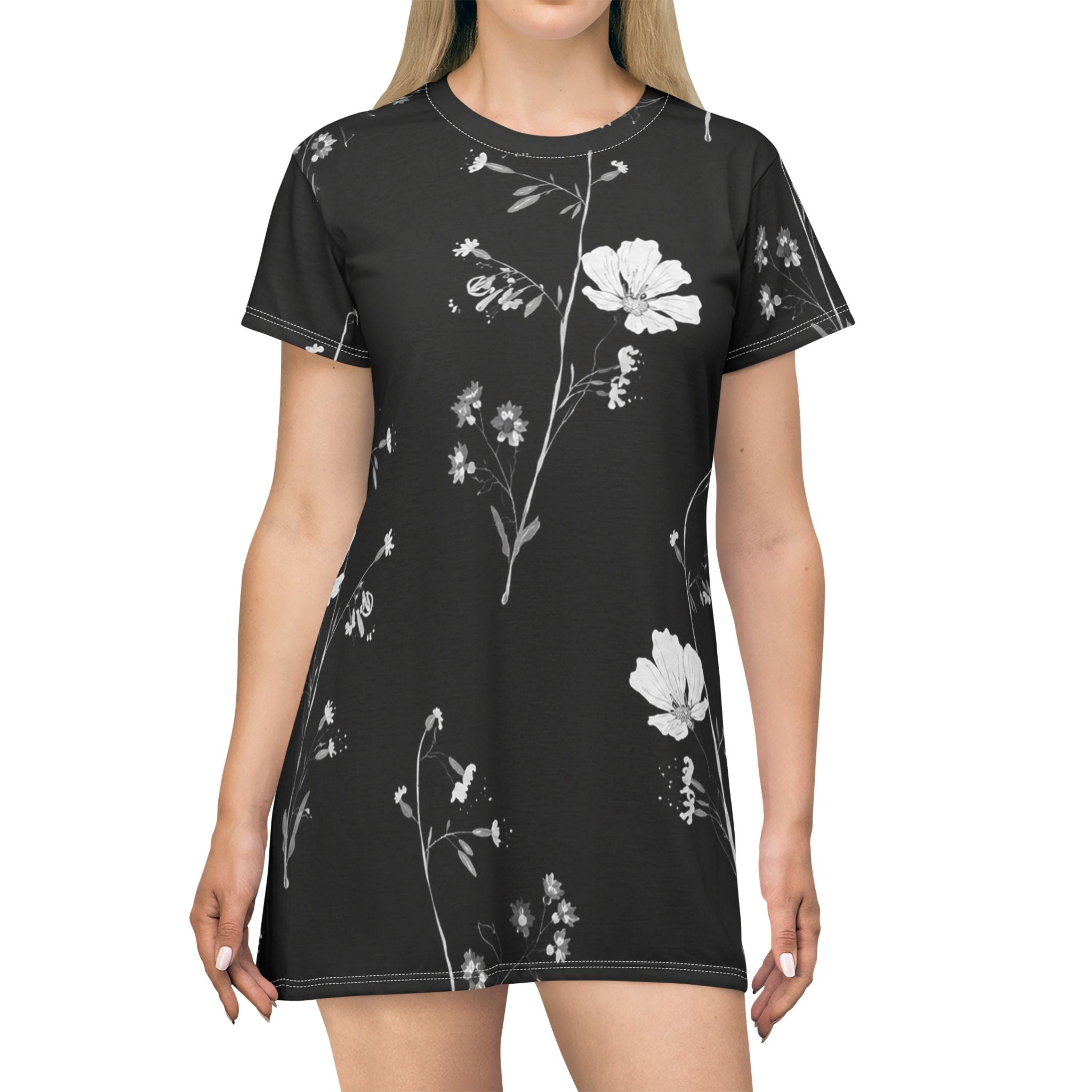 Black Floral T-Shirt Dress