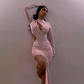 Slim Irregular Dress with Hollow Folds for Women