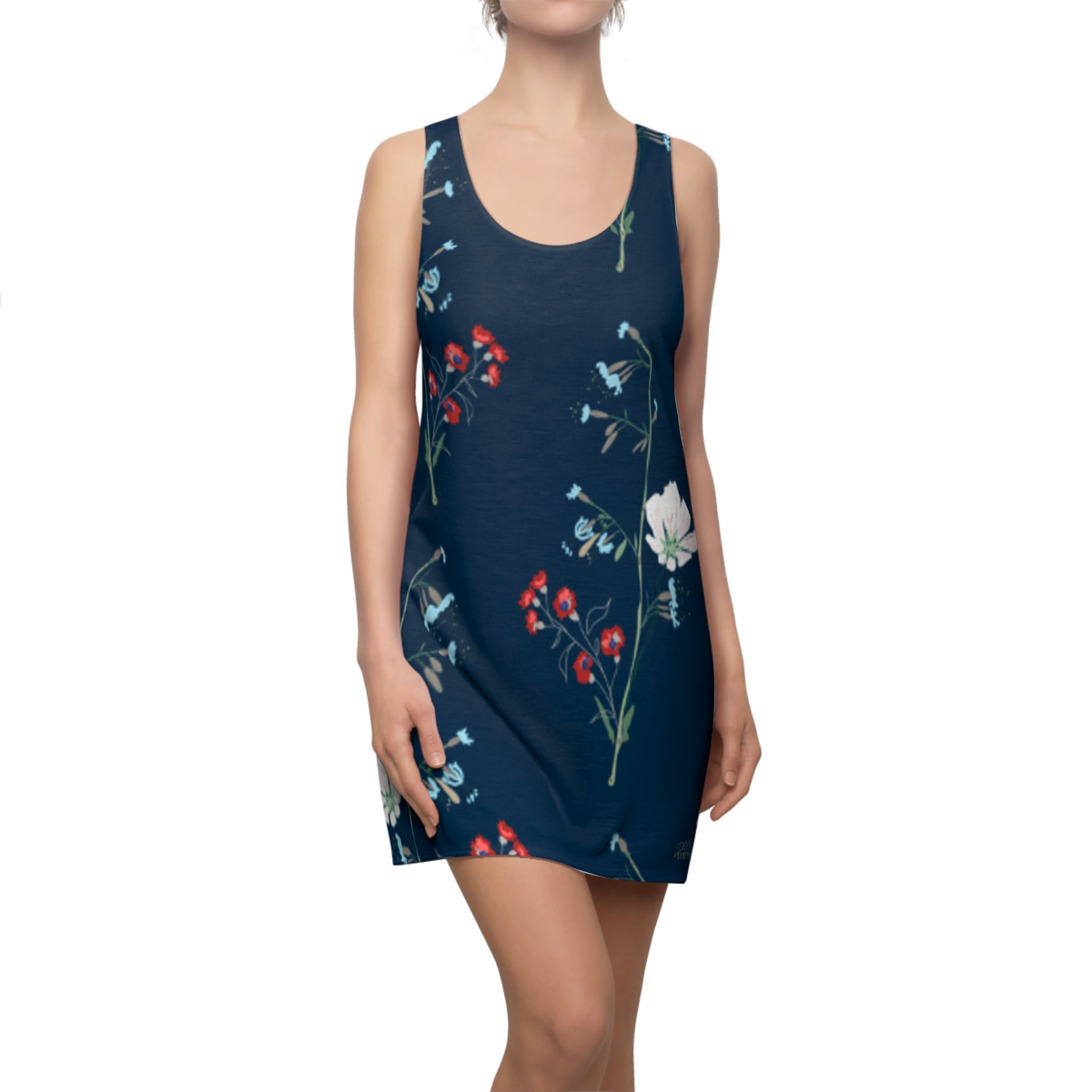 Navy Floral Racerback Dress — Red & White Wildflower Print (Women’s)