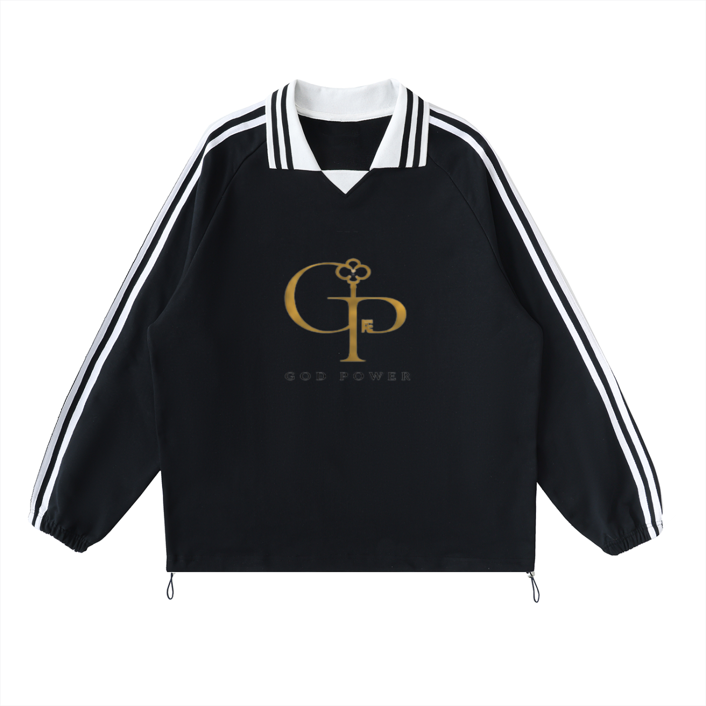 Contrast Striped Lapel Collar Sweatshirt